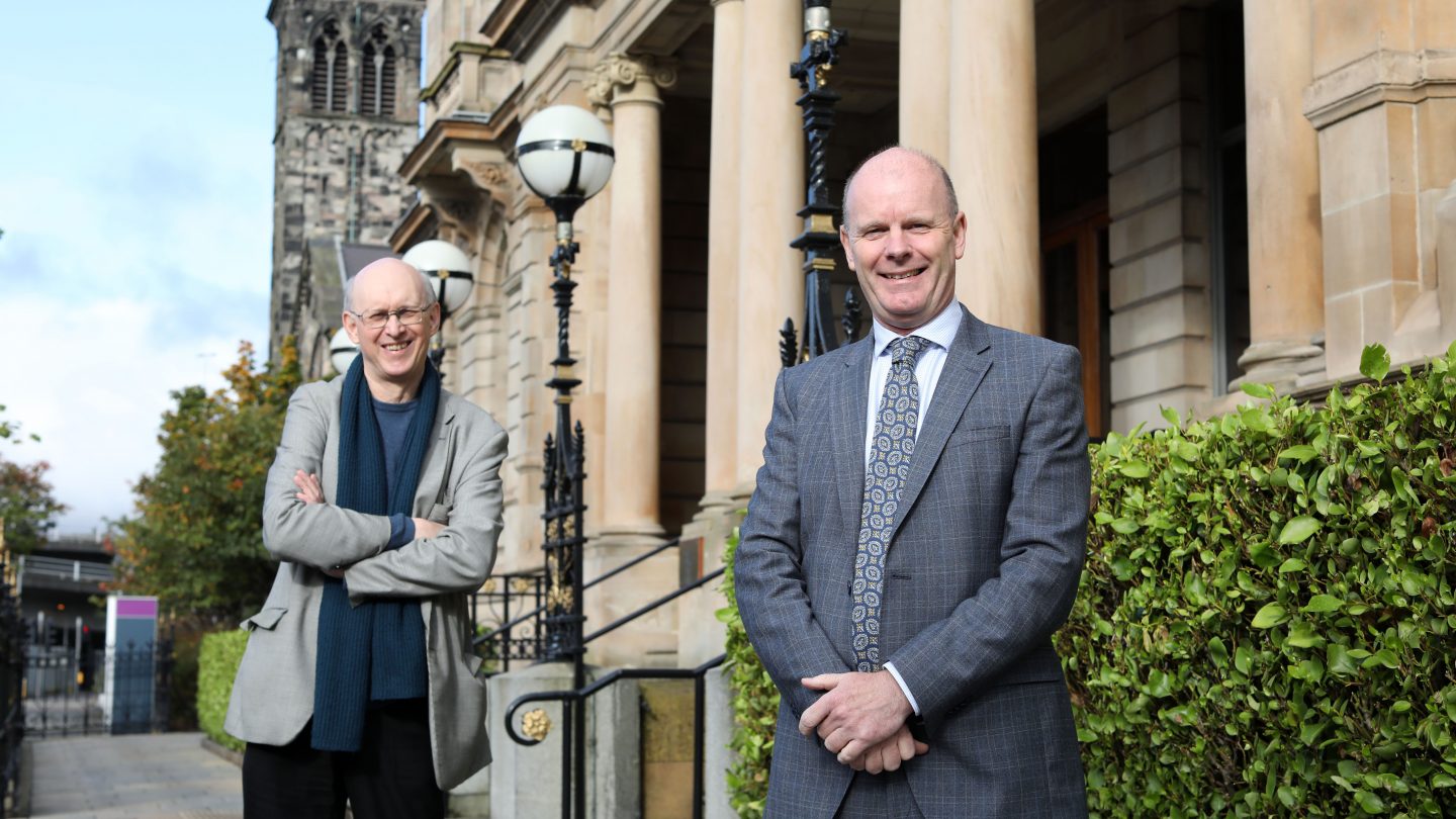 Richard Wakely and Joe O'Neill pictured outside Belfast Harbour offices