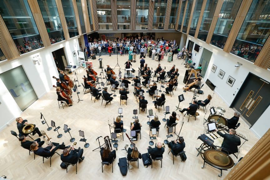 An aerial shot of Ulster Orchestra at BIAF Launch 20205