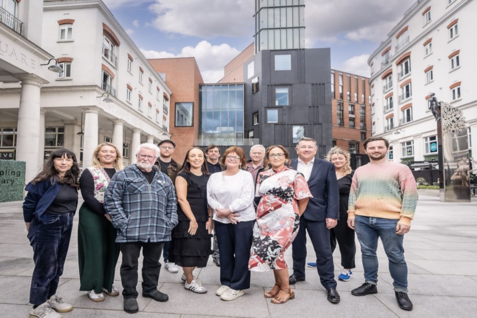 Pictured launching the spotlight are (L-R) Colette Norwood (British Council), Aoibh Johnson, Trevor Gill, Cahal Clarke, Molly-Rose Street (TDNI), Paddy McEneaney, Niamh Flanaghan (TDNI),PJ (Patrick) Davey, Siobhán Molloy (Arts Council NI), Jonathan Stewart (British Council), Caoileann Curry-Thompson (Arts Council NI), and Glenn McGivern.