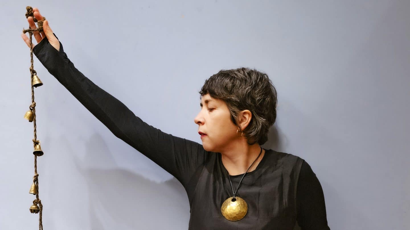 Lisa O'Neill pictured holding bells.